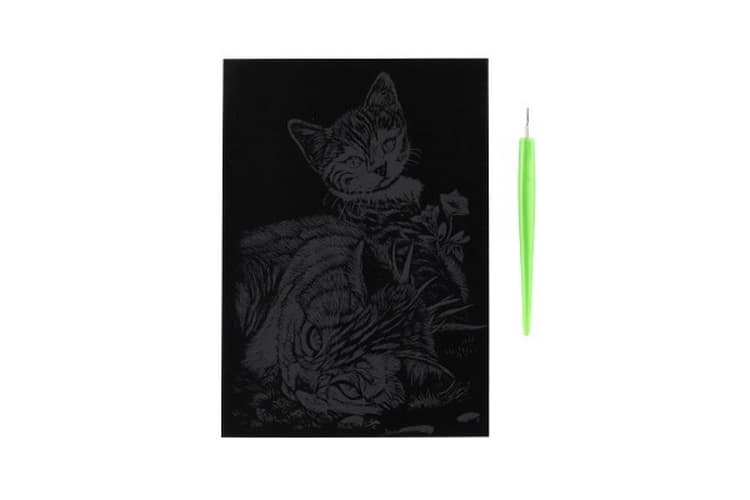 Strieborný škrabací obrázok Mačka a mačiatko 12,5x18cm na karte