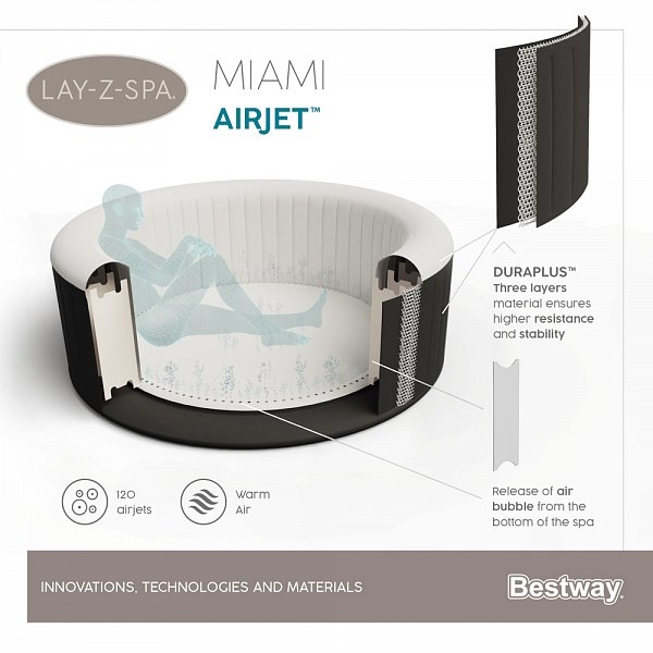 Vířivka Bestway Miami AirJet Lay-Z-Spa, 180 x 66 cm