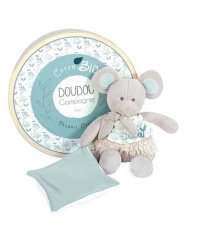 Doudou Dárková sada -  Plyšová myška s dečkou z  BIO bavlny 22 cm