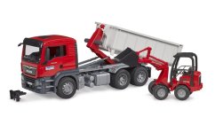 Bruder 3767 tehergépkocsi MAN TGS guruló konténerrel és Schäffer Hoflader 2630-as teherautóval