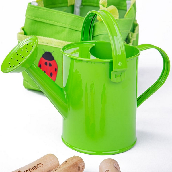 Bigjigs Toys Set d'outils de jardinage dans un sac en toile vert