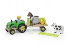 Drewniany traktor ze zwierzętami