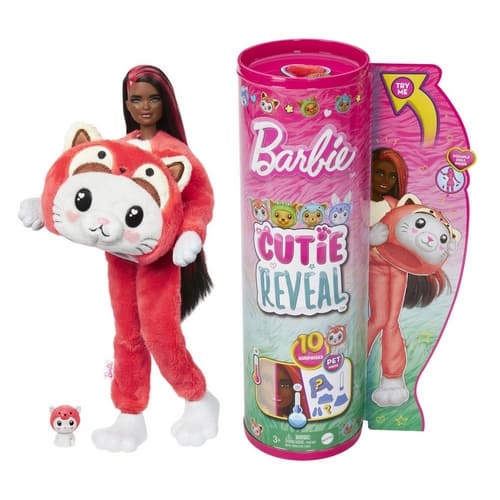 Barbie CUTIE REVEAL BARBIE V KOSTÝMU - KOTĚ V ČERVENÉM KOSTÝMU PANDY