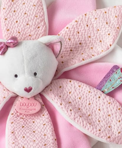 Doudou Set de regalo - cojín de felpa para dormir gato rosa 26 cm