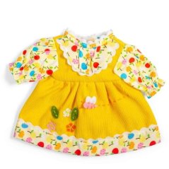 Bigjigs Toys sárga ruha almákkal és virágokkal egy 28 cm-es babához