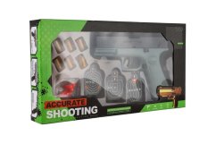 Pistole na pěnové náboje plast 19cm + terče 3ks, náboje 6ks