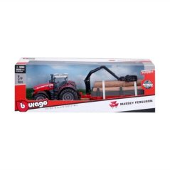 Bburago 10cm Farm Traktor na setrvačník s vlečkou Massey Ferguson 8740S
