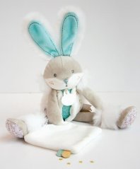 Doudou Coffret cadeau - lapin en peluche avec couverture 31 cm turquoise