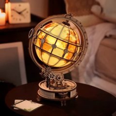 Puzzle mecanic 3D din lemn RoboTime Glob luminos (acționare electrică)