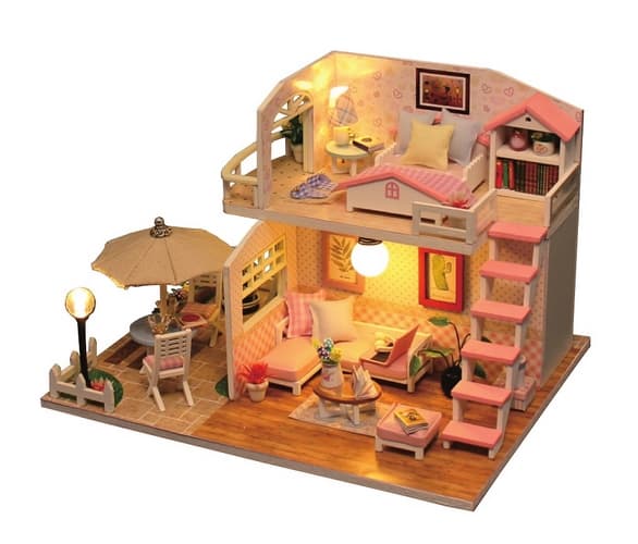 Két gyermek miniatűr ház Rózsaszín ház