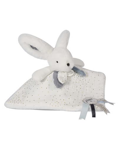 Doudou Coffret cadeau bleu - lapin avec couverture carrée 25 cm