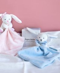 Doudou Coffret cadeau bleu - lapin avec crapaud 10 cm