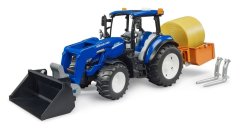 Bruder 2187 New Holland T5.120 z ładowaczem czołowym, łyżką, widłami i belami okrągłymi