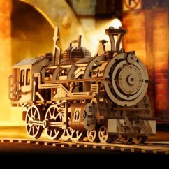 RoboTime 3D Puzzle mecanic din lemn RoboTime 3D Locomotivă cu aburi