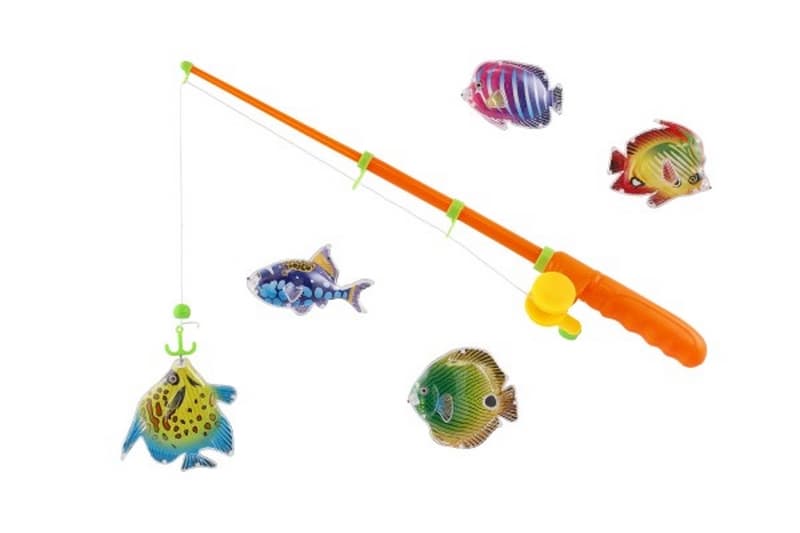 Joc de pește / pescar magnetic de plastic 5pcs + tijă de plastic 39cm