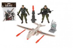 Ensemble de soldats avec avion et accessoires en plastique dans un sac