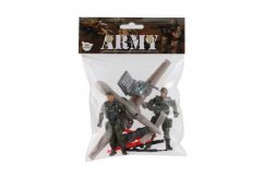 Szett katonák repülővel, tartozékokkal, műanyag zacskóban