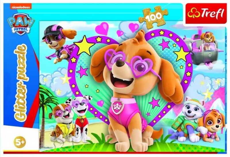 Puzzle Paw Patrol/Foot Patrol Glitter 100 de piese 48x34cm în cutie 33x23x4cm