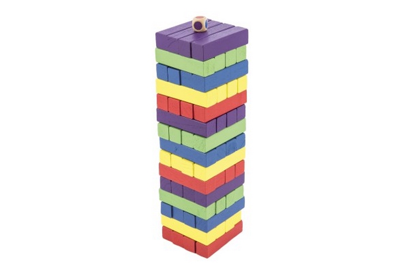 Jeu tour en bois 60pcs pièces colorées jeu de société puzzle dans une boîte