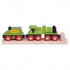 Bigjigs Rail Locomotive verte avec tender + 3 rails
