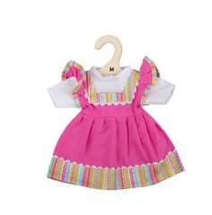 Bigjigs Toys Rózsaszín ruha csíkos szegéllyel babának 34 cm-es babához