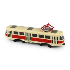 Fém cseh retro villamos piros 16 cm - nyitható ajtó
