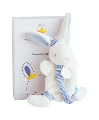 Doudou Zestaw upominkowy - Zabawka z uchwytem na smoczek królik 15 cm niebieski