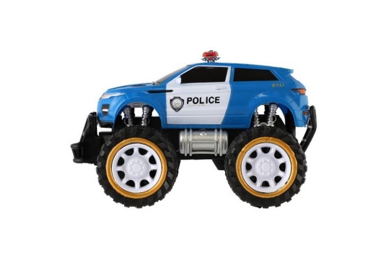 Voiture de police tout terrain grandes roues en plastique 18cm sur volant en boîte