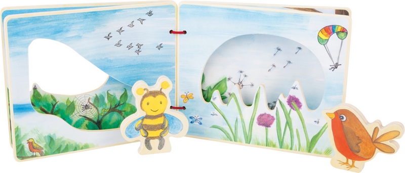 Pie Pequeño Libro ilustrado de madera con una abeja