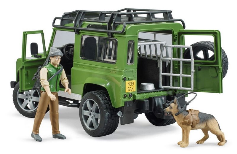 Bruder 2587 Land Rover Defender, poľovník a pes