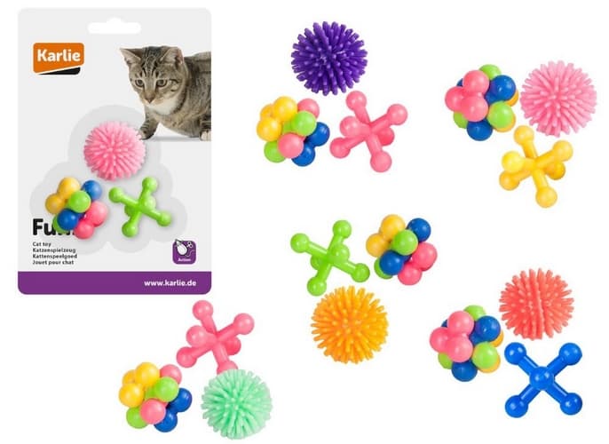 Karlie Hračka pro kočky gumová různé tvary různé barvy 3ks 4x4cm