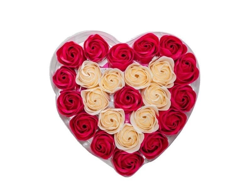 Savon fleur de rose 24x4g dans une boîte en forme de coeur