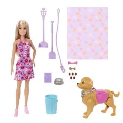 Păpușa Barbie cu cățelul la plimbare