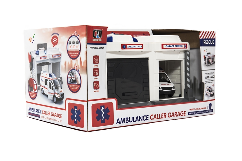 Teddies Stație de salvare + mașină de ambulanță de 15 cm pe baterii cu lumină