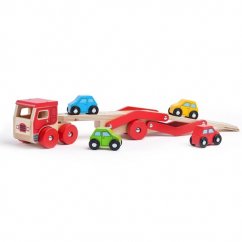 Bigjigs Toys Fából készült teherautó autókkal