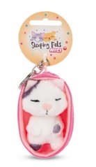 NICI breloc de chei Pisica adormită 8cm cu pete, roz coșuleț