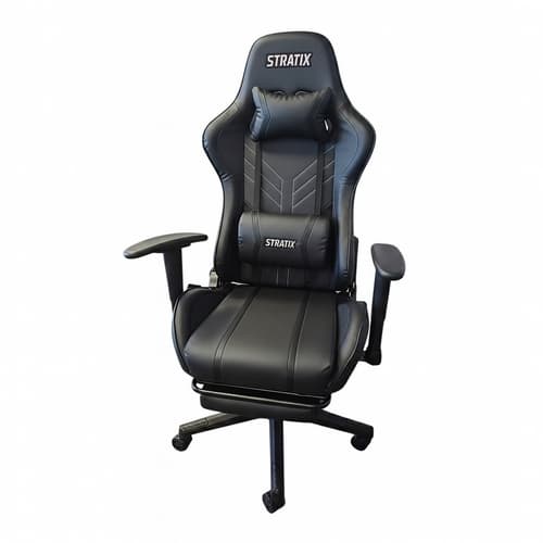 Herné masážne kreslo, čierne, s opierkou na nohy