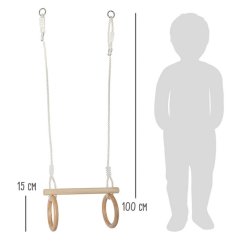Bară orizontală din lemn Small Foot cu inele de gimnastică 2 în 1