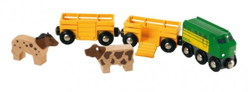 Brio 33404 Train agricole pour le transport d'animaux avec 2 voitures, vache, cheval