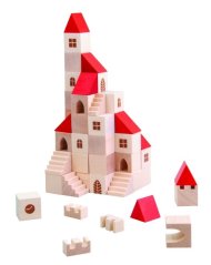 Klocki konstrukcyjne 2,5cm drewniane miasteczko 100 sztuk w pudełku 29x19x6cm