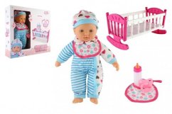 Păpușă pentru copii 38cm corp moale cu suzeta cu leagăn în cutie