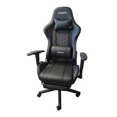 Scaun de masaj pentru jocuri, negru, cu suport pentru picioare
