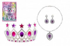 Set de frumusețe coroană din plastic, colier, cercei pe carton 20x28cm