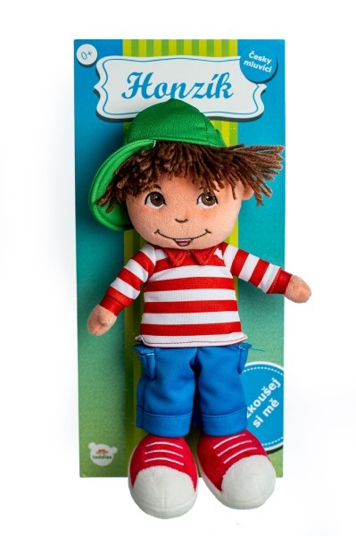 Muñeco niño Honzik de felpa de trapo 30 cm checo hablando en tarjeta