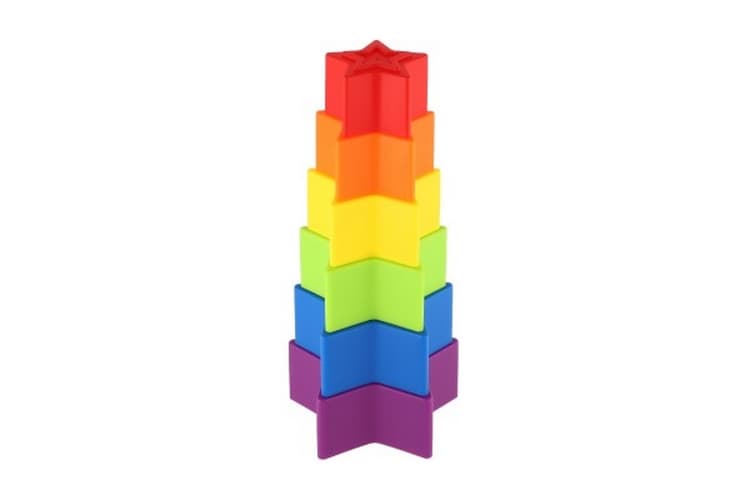 Veža/Pyramída hviezda farebné puzzle 6ks plast v krabici 12x12x6,5cm 18m+